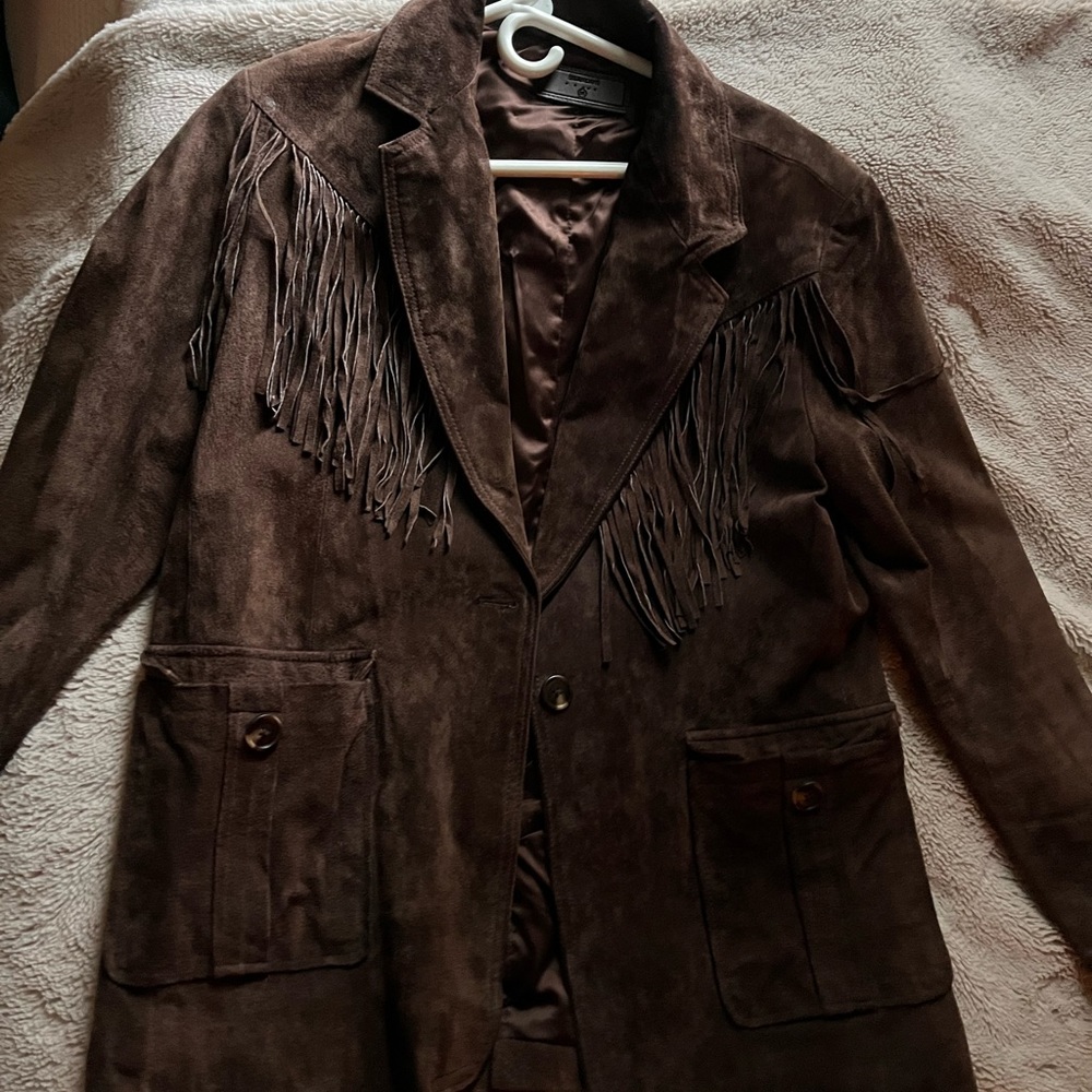 Free people banks leather suede fringe jacket